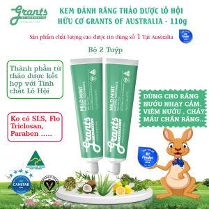 Kem đánh răng thảo dược Lô Hội hữu cơ Grants 110g-2 Tuýp -Ngừa viêm nướuê buốttái tạo nướu bị viêm
