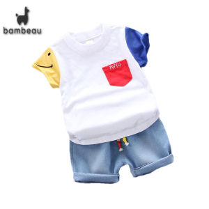 BAMBEAU Baby Boys clothes set cotton T-Shirt Corak & Seluar Jeans Fashion 0-4 years old kids outfit summer Set Baju Budak Lelaki  Ready Stock