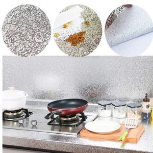 Cuộn 2m dán bếp tráng nhôm cách nhiệt khổ 60cm Vòng tròn bạc keo sẵn bóc dán