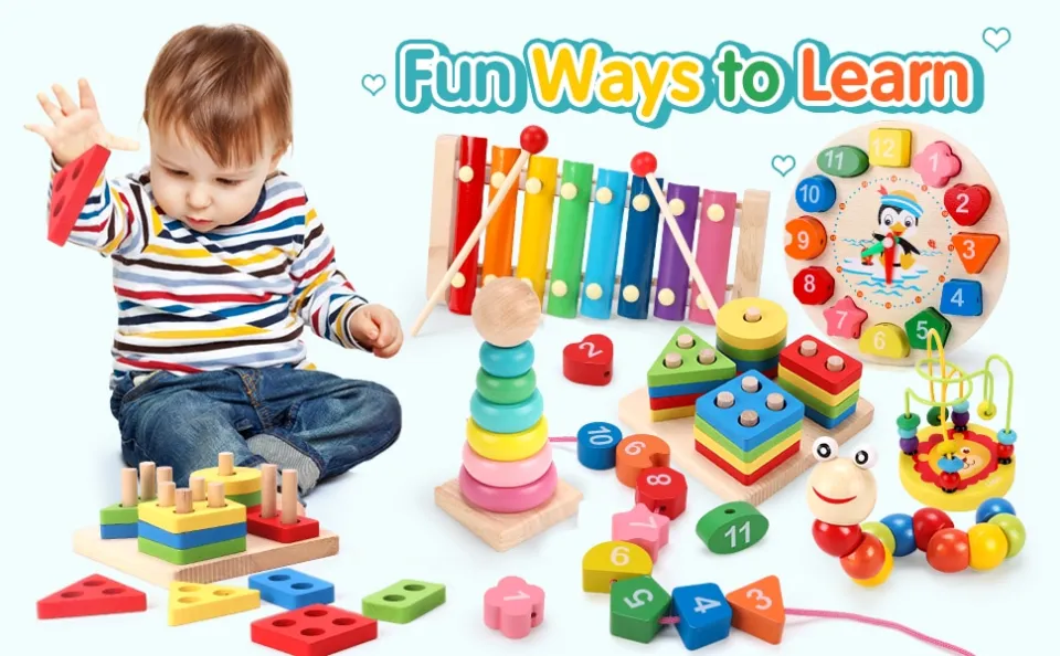 Wooden Educational Toys Building Blocks Kid Learning Toy Baby Montessori  Early Learning Educational Colorful Wooden Blocks Educational Toy