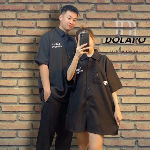 Áo sơ mi nam nữ tay ngắn local brand DOLARO họa tiết in kèm túi trước vải chống nhănáo đôi nam nữ kiểu form rộng đủ màu