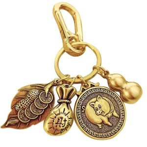 十二生肖钥匙扣葫芦实心招财转运带一夜生财钥匙挂件礼物 Zodiac Key Chain Gourd Solid Fortune Transfer with Overnight Fortune Key Pendant Gift