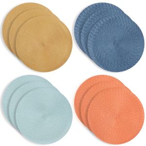 Q-1151 STORE Braided Design Braided Tableware Mat 38cm Round Heat-Resistant Anti Slip Coasters Washable Washable Coasters Dining Table