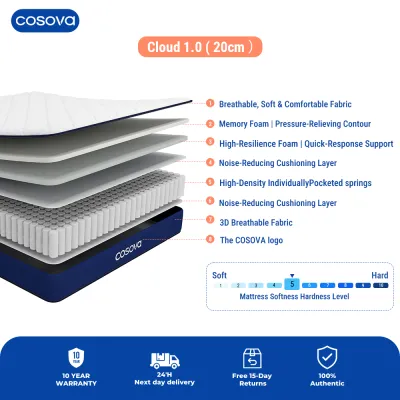 COSOVA 8 Inch Memory Foam Mattress Independent Spring Mattress /Single/Double/Queen/King 10 Years Warranty