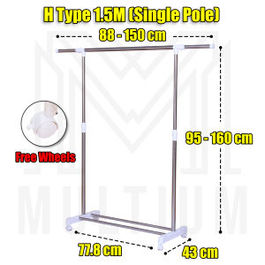 H Type 1.5 M (Single Pole) Drying Rack for Hanging Clothes | Clothes Drying Rack | Laundry Rack | 1.5M/1.6M/2M/2.2M | Retractable Laundry Drying Rack | Clothing Rack | Clothes Hanger Rack | Laundry Drying Outdoor Rack | Space saving Organiser |