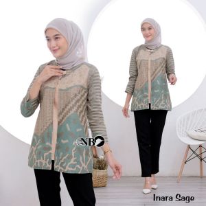 batik pasangan serasi couple kemeja lengan pendek dan blouse motif inara hitam sage navy m l xl xxl