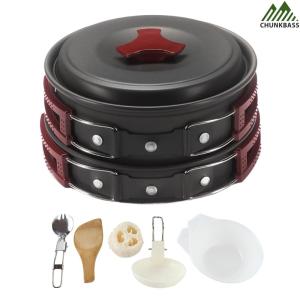 【Chunkbass】Camping Cookware Set Pot Pan Set Travel Cutlery Utensils 1-2 Person Cookset Cooking Kit with Bag Hiking Picnic Equipment