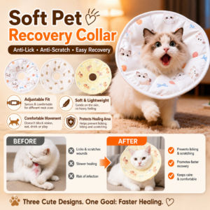 Adjustable Pet Recovery Collar Anti Lick Anti Scratch Bite Deterrent Soft Dog Cone Elizabethan Collar Cats Dogs Post Surgery Protection
