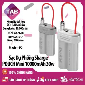 Sạc Dự Phòng SHARGE Pouch Mini 10000mAh 30w Tích Hợp Cáp P2 - Bảo Hành 12 Tháng