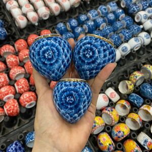 Cóng sứ đựng thức ăn cho chim họa mi  khướu mẫu vẽ thủ công gắn sẵn tai