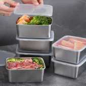 Combo 5 Hộp đựng thực phẩm inox 304 có nắp đậy khay đựng thực phẩm bằng inox để tủ lạnh