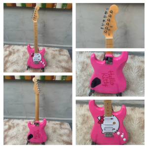 Fender Startocaster Electric Guitar Pink Hello Kitty Chrome Hardware Single-Coil Humbucker Pickup 2V 1T 5-Way Switch Professional Guitar