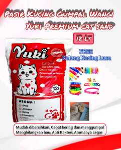 Kemasan 12 liter Pasir gumpal wangi YUKI Cat Litter bonus Kalung kucing aroma Lavender