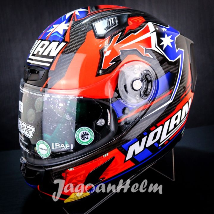 casco nolan stoner helmets X-804 RS U.C. Replica C. Full Face Helmet (Carbon/Red/Blue) Automotive Integral Helmet Nolan N87 Iconic