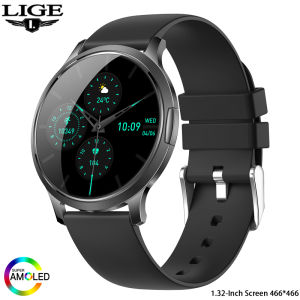 LIGE 1.32 Inch AMOLED Screen Smart Watch Women Original Bluetooth Call Sports Health Fitness Tracker Waterproof Watches for Men Android iOS