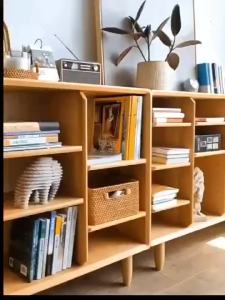 AUREO Wood Book Shelf Home Solid Storage Cabinet Modern Minimalist Childrens Bookshelf Oak