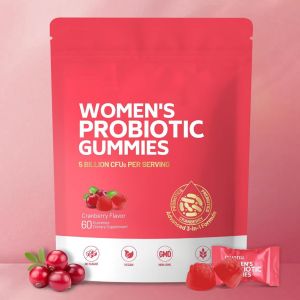 Womens Probiotic Gummies 60 Gummies Cranberry Flavor 5 Billion CFU 3-in-1 Formula Sugar-Free Vegetarian Friendly