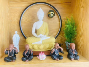 Tượng 4 Chú Tiểu TỨ KHÔNG Gốm Tử Sa cao cấp nhập khẩu làng Gốm Mỹ Nghệ -  Không Nghe/Không Nói/Không Nhìn/Không Nghĩ