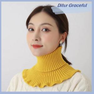 Ditur ผ้าพันคอถักปลอมสำหรับผู้หญิง ผ้าพันคอคอเต่าหนาแบบหนาถักอบอุ่นกลางแจ้งผ้าพันคอแบบถอดออกได้