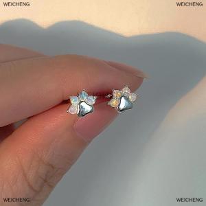 [COD] WEICHENG 1Pair Opal Cats Claw Ear Bone Nail Spiral Stud Earrings For Women Girls Party New Fine Jewelry Gift