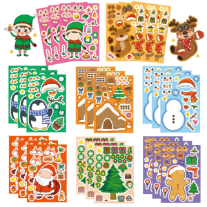 Christmas Cartoon Stickers 24PCS DIY Puzzle Decals For Kids Craft Projects And Party Fun