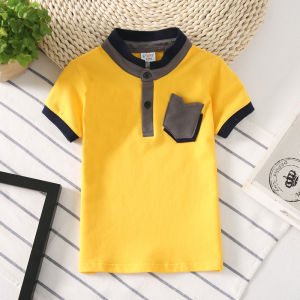 2-16 Years Kids T-shirt Boy polo shirt stand collar Pocket 100% Cotton Korean Fashion wear Ready Stock