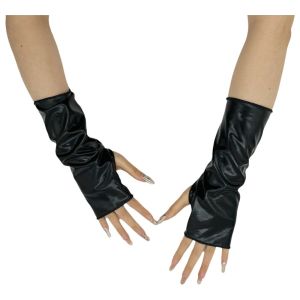 BEIBEI Imitation Leather Punk Style Short Gloves Solid Color PU Leather Rock Gloves Fashion Punk Style Fingerless Mittens Women