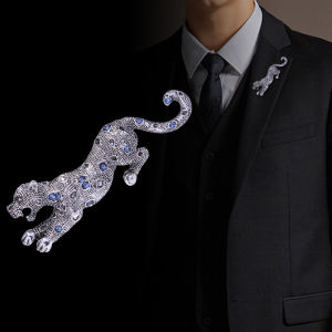 1Pc Domineering Retro Three Dimensional Cheetah Shaped Brooch Mens Personalized Coat Accessory Set with Rhinestones Brooches