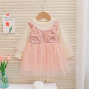 KID FASHION Dress Anak Perempuan Gaun Lengan Panjang Katun Tile Kotak Tile Korean Style 1-4 Tahun