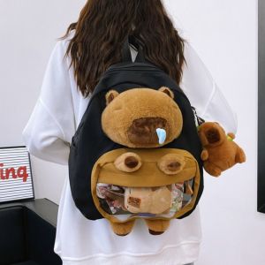 CICI Large Capacity Capybara Plush Backpack School Bag Animal Cartoon Backpack Fashion Handbag Capybara Shoulder Bag Kids Birthday Gift