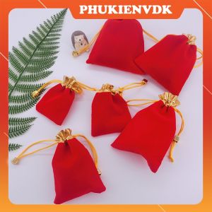Túi Nhung Đỏ Túi Gấm Đỏ Dây Rút Vàng Túi Quà Tặng Túi Quà Tết
