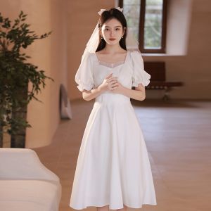 White Formal Civil Wedding Graduations Baptismal Dedication Kasal Binyag Fashion Dress on Sale㏇X0407