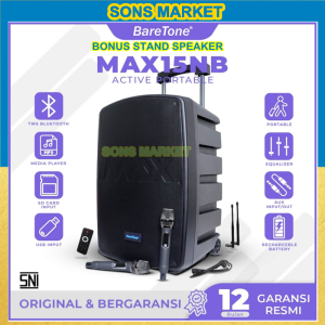 SPEAKER PORTABLE BARETONE 15 INCH MAX 15NB NEW FITUR MAX 15 NB MAX15NB EXTRA BASS BLUETOOTH