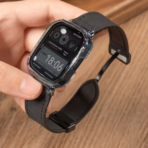 Leather Strap with Hollow Case for Xiaomi Redmi Watch 5 Active / Redmi Watch 5 Lite / Redmi Watch 5 / Redmi Watch 4 / Redmi Watch 3 Active / Redmi Watch 3 / Mi Watch Lite for Redmi Watch 5Active 5Lite Leather Watch Strap Band with Case