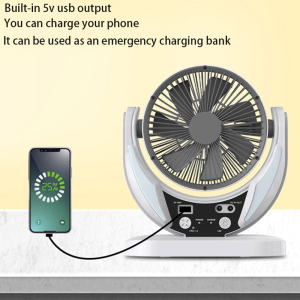 Solar electric fan with panel 12 inch  and  2 LED bulb lights solar charging desktop electric fan
