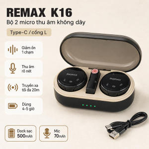 Micro thu âm không dây cài áo remax k16 - Công Nghê Khử Tiếng Ồn AI Cao Cấp - Khoảng Cách 20m