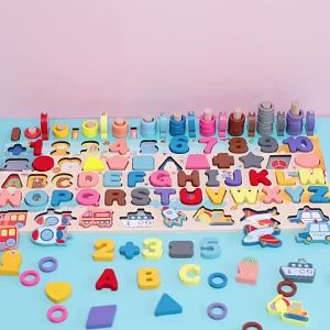 7 in 1 Montessori Educational Toys 3D Wooden Puzzles Learning Toys Blocks Fishing Game