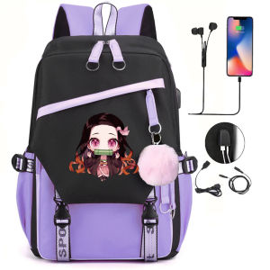 AE New Japanese anime Demon Slayer backpack   Large-capacity school bag for teenagers  USB Interface power