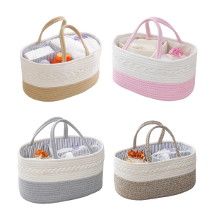 Lightweight Diaper Storage Solution Portable Travel Carrying Basket with Removable Partition for Home or Car Use