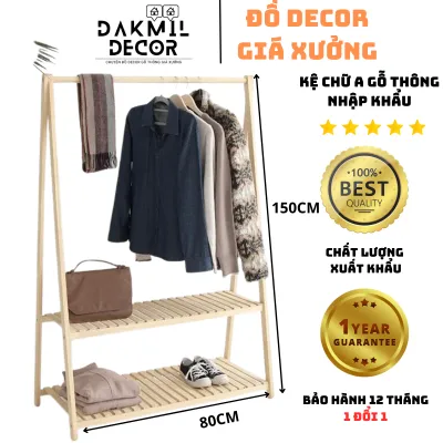 Kệ Treo Quần Áo Chữ A Gỗ Thông Nhập Khẩu 1 Tầng / 2 Tầng chống mối mọt l Kệ gỗ treo quần áo chữ a 2 tầng