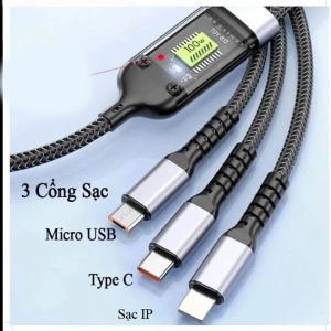 ( SALE RE )Dây cáp sạc siêu nhanh 3 đầu 100W Micro USB Type C 3 trong 1 dây Phù Hợp Mợi Dòng Máy Điện Thoại