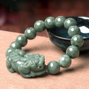 TIMESWIND Natural Green Jade 13mm bead Lucky Pixiu Men Bracelets Y1B