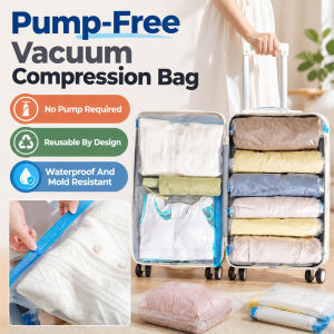 Vacuum Storage Bag/Easy Roll-Up Compression Bag/Self-Sealing No Pump Needed Space Saver/Travel & Home Organizing Solution