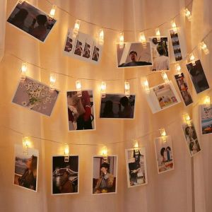 Photo Clip Lights LED String lights With Battery Holiday Party Wedding Home Decor Fairy lights For Bedroom 3M 20 LED Hanging Card Picture Clips Photo Pegs String Light Lamp Indoor Powered Copper Wire Lamp  Christmas Lights Decorations Set Sale