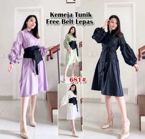 (VM) - Dress Tunik Muslim / Dress Tunik Polos Kemeja + Belt 681 Jessie Collection