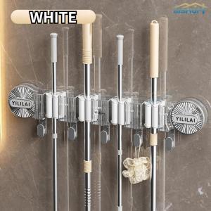 [SG Stock]Plastic Wall Hanging Mop Clip Rack Multifunctional with Hook Reusable Non Punching Broom Hanger Suction Cup Broom Rack