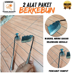 Satu paket 2 Alat Berkebun / wangkil miring koret rumput dan pencabut rumput gagang full besi