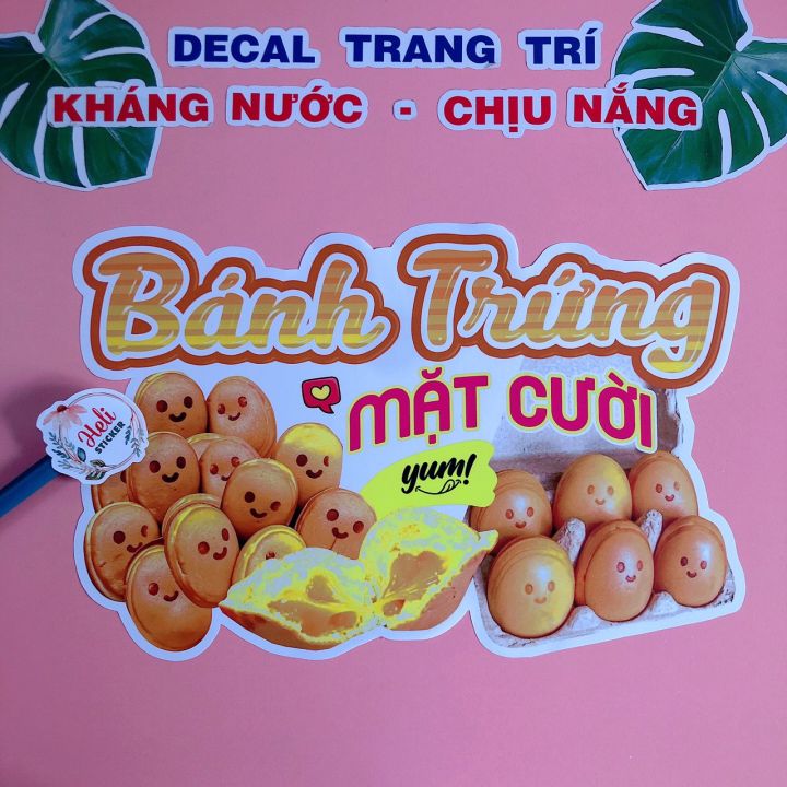 Decal Trang Trí BÁNH TRỨNG MẶT CƯỜI Hình Dán Decor Quán Ăn Vặt, Trà Sữa ...