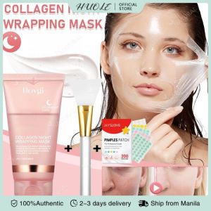 HUOLE 【BUY 1 TAKE 1】 Collagen Peel Off Face Mask With 200pcs Patch Soothing Hydrating Moisturizing Oil Control Deep Cleans Pores Brightening Firming Skin Facial Skin Care Product 75g