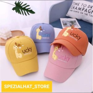 Topi Baseball Anak Laki Laki / Perempuan Motif Giraffe Lucky Good Luck Usia 2-8 Tahun